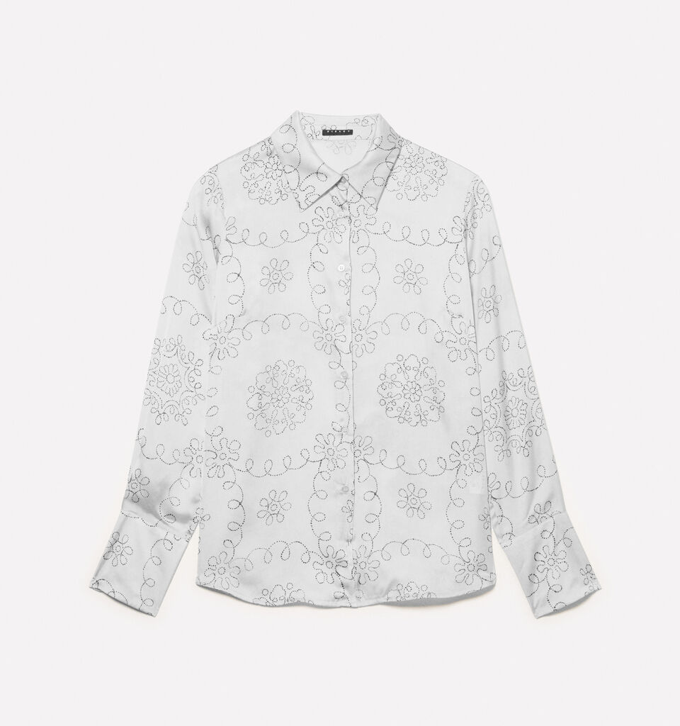 Camisa bege em cetim estampado - camisas para mulher - Bege | Sisley image number 5